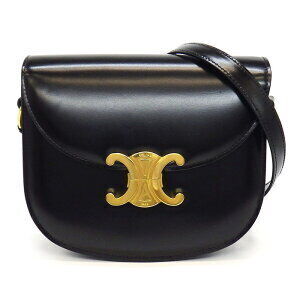 Celine Triomphe Teen Besas Claire Shoulder Bag Black Shiny Calfskin